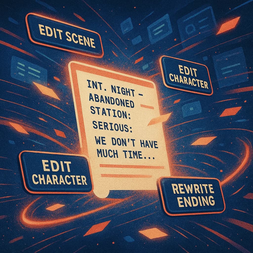 Instantly edit characters, scenes, or dialogue using Focal AI Script Generator with fast text-based controls
