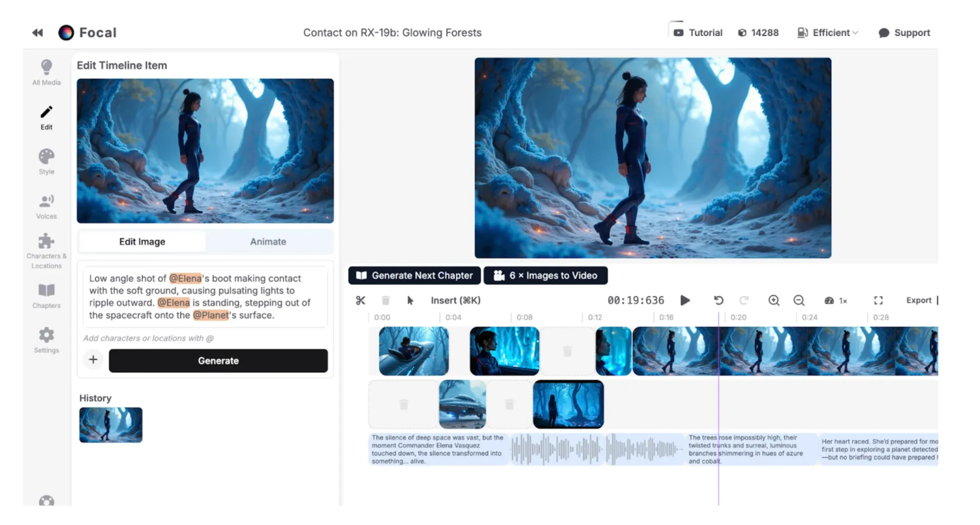 Focal AI easy video editor timeline with multiple media layers, ai-powered tools and features