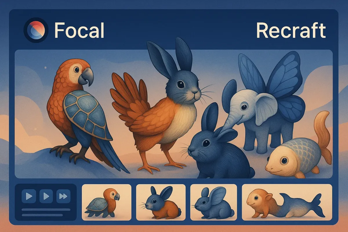 AI-generated images created using Recraft v3, showing different design styles and visual outputs from the same prompt.