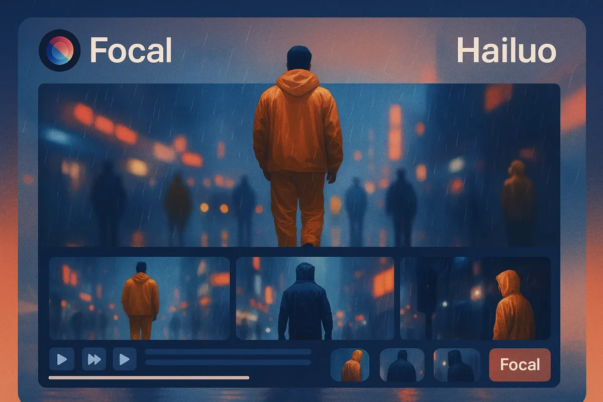 AI-generated video timeline showing cinematic, photorealistic scenes created using Hailuo by Minimax, emphasizing facial detail and lifelike motion.