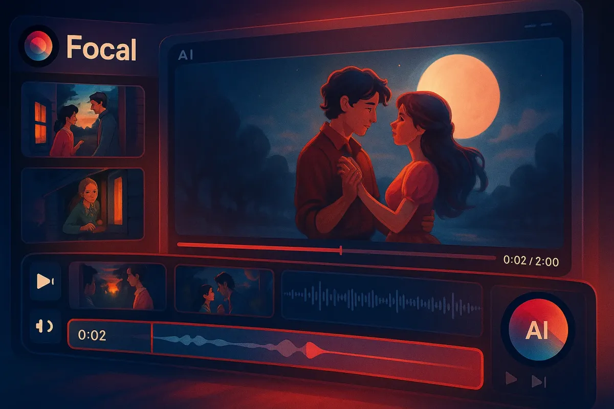 AI-generated short film timeline under 2 minutes, showing compact storytelling beats, quick transitions, and emotionally-driven visual scenes.