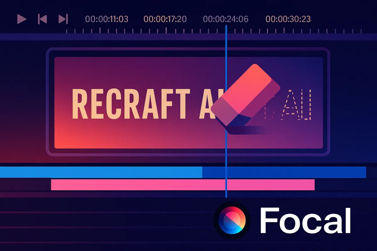 Before-and-after image using Recraft AI to erase and rebuild areas where text overlays were removed from a product or poster.